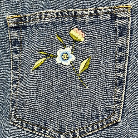 Bugle Boy Floral Embroidered Blue Denim Pockets Cottage Summer Vintage Skirt 16 - Picture 4 of 9